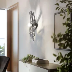 Væglamper ^ Opviq Væglampe W-030, sort, fjederdesign, MDF-træ, laserskåret