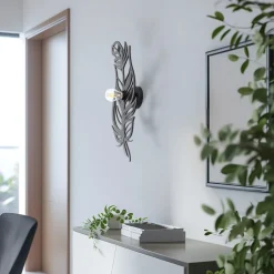 Væglamper ^ Opviq Væglampe W-030, sort, fjederdesign, MDF-træ, laserskåret