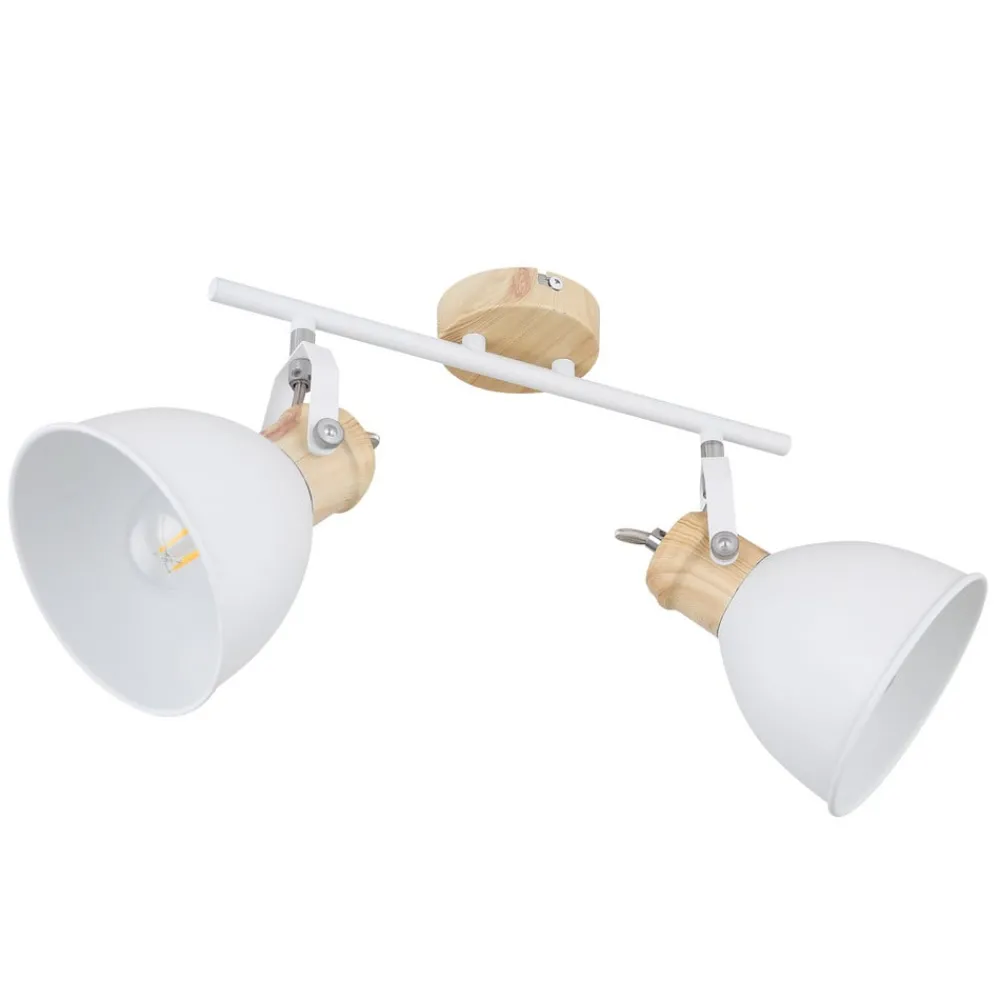 Globo Loftlamper|Spotlights > Wiho loftlampe af metal, hvid/trælook, 2 lyskilder
