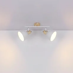 Globo Loftlamper|Spotlights > Wiho loftlampe af metal, hvid/trælook, 2 lyskilder
