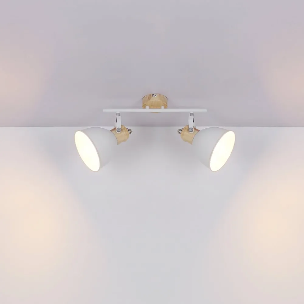 Globo Loftlamper|Spotlights > Wiho loftlampe af metal, hvid/trælook, 2 lyskilder