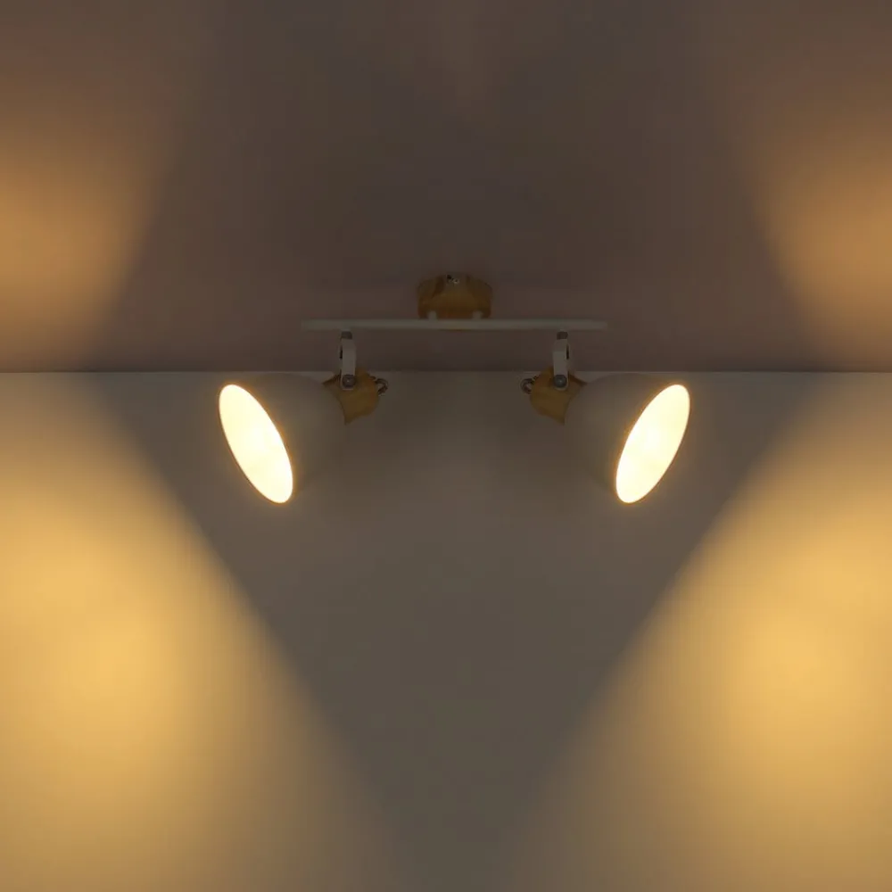Globo Loftlamper|Spotlights > Wiho loftlampe af metal, hvid/trælook, 2 lyskilder