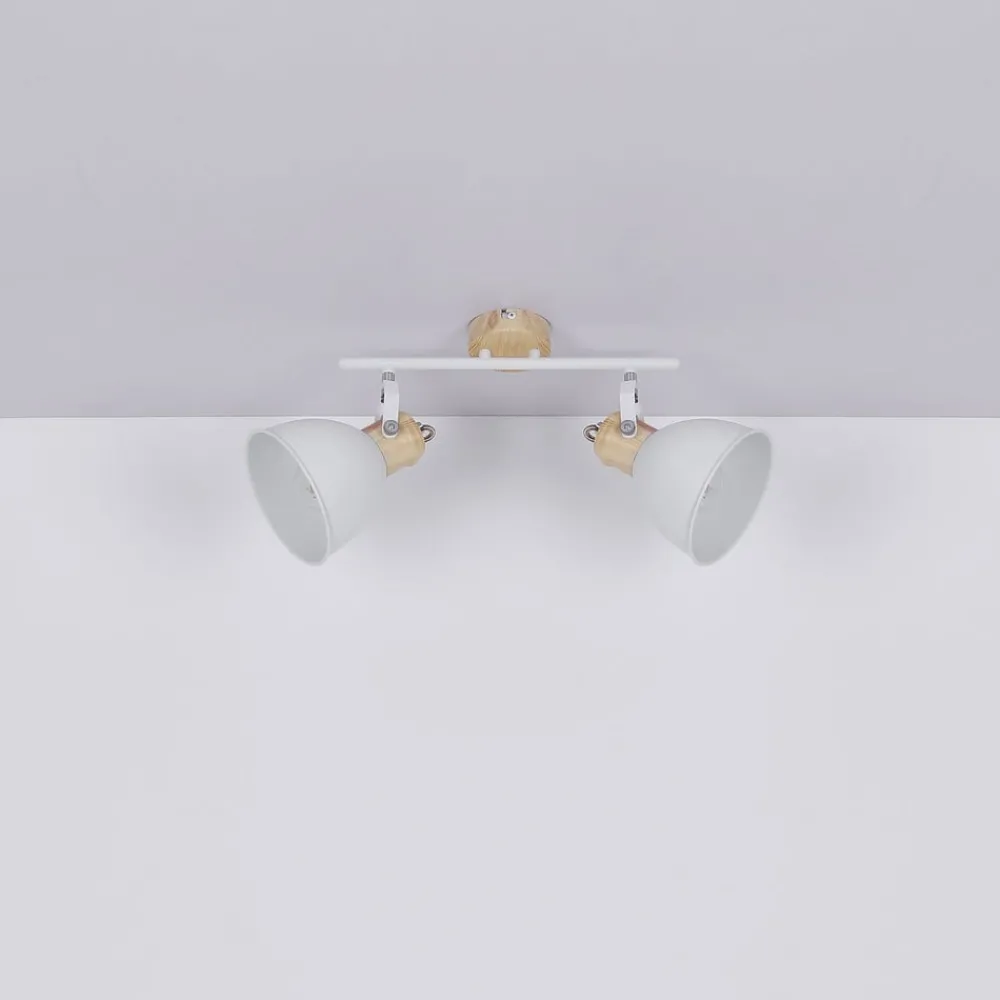 Globo Loftlamper|Spotlights > Wiho loftlampe af metal, hvid/trælook, 2 lyskilder
