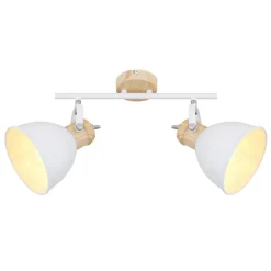 Globo Loftlamper|Spotlights > Wiho loftlampe af metal, hvid/trælook, 2 lyskilder