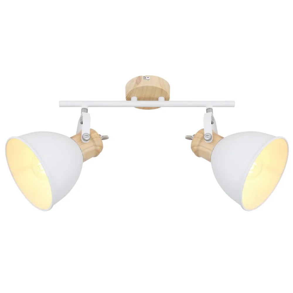 Globo Loftlamper|Spotlights > Wiho loftlampe af metal, hvid/trælook, 2 lyskilder