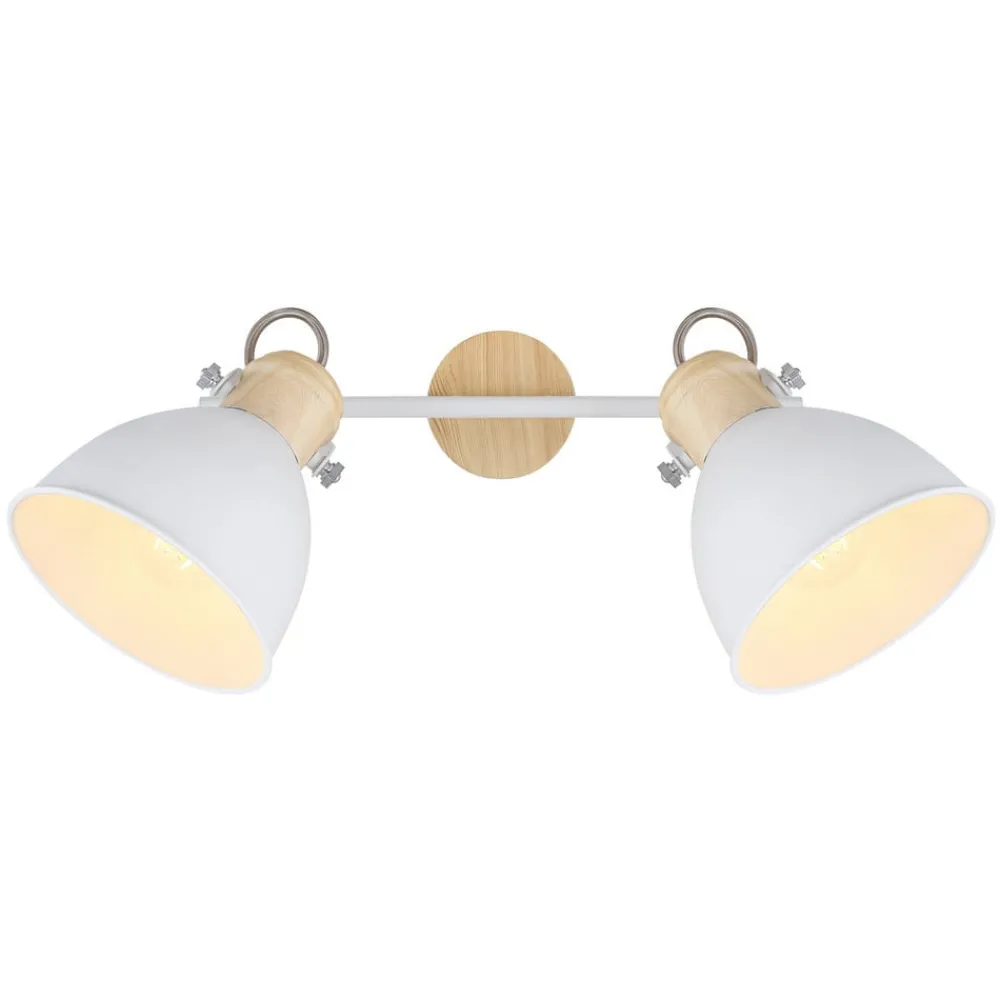 Globo Loftlamper|Spotlights > Wiho loftlampe af metal, hvid/trælook, 2 lyskilder
