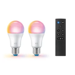 WiZ Dæmpbar Led-Pære|Smarte Lyskilder > A60 LED mat WiFi E27 8,5W RGBW fjernbetjening 2-pak