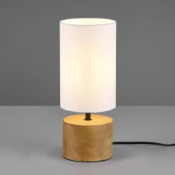 Reality Leuchten Bordlamper > Woody bordlampe, træ/tekstil, cylinder, hvid