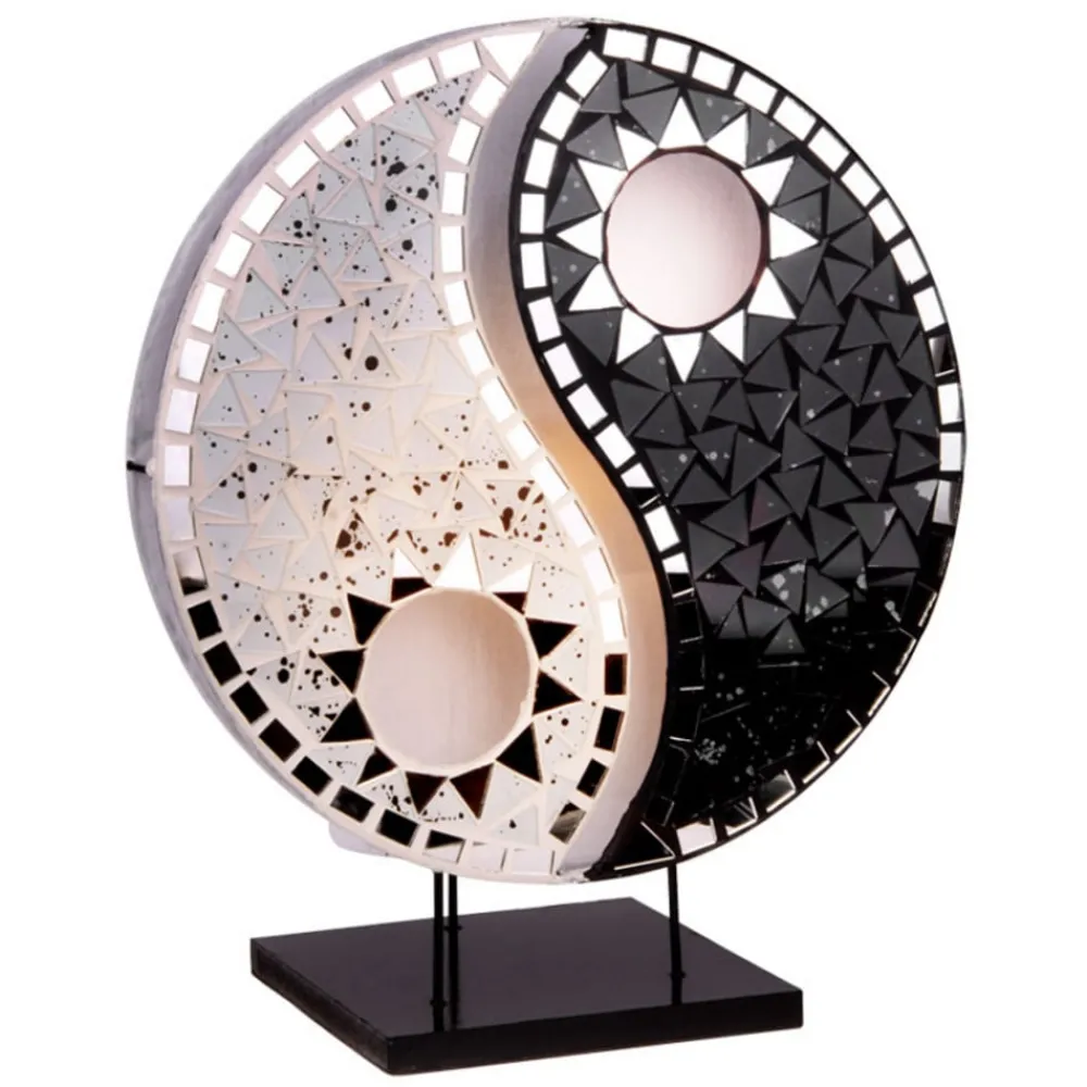 Woru Bordlamper > Ying Yang bordlampe, mosaikspejlsten, sort